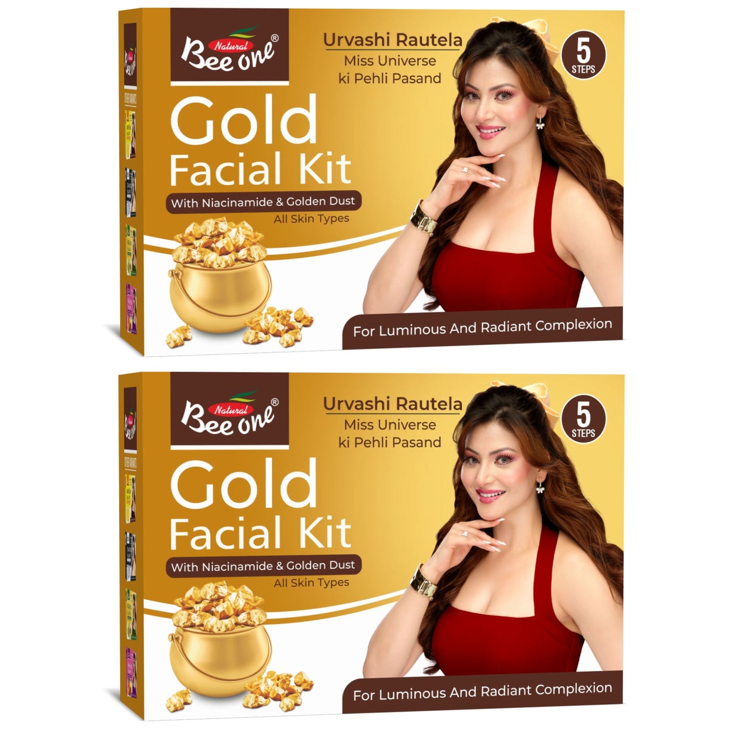 Bee One Gold Facial Kit 26g (Pack of 2) | With Niacinamide & Golden Dust | For Radiant Skin and Youthful Glow | Fights pigmentation and prevents Acne | Suitable for All Skin Types