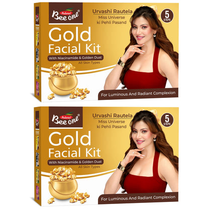 Bee One Gold Facial Kit 26g (Pack of 2) | With Niacinamide & Golden Dust | For Radiant Skin and Youthful Glow | Fights pigmentation and prevents Acne | Suitable for All Skin Types