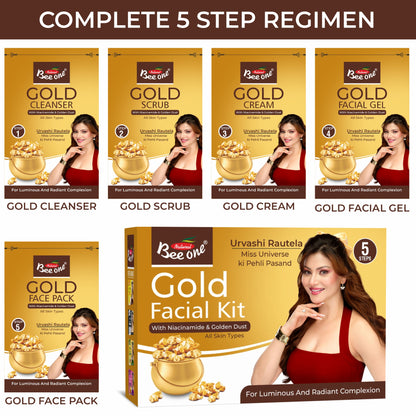 Bee One Gold Facial Kit 26g (Pack of 2) | With Niacinamide & Golden Dust | For Radiant Skin and Youthful Glow | Fights pigmentation and prevents Acne | Suitable for All Skin Types
