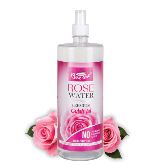 Bee One Rose Water 1000ml | Natural Facial Toner & Cleanser | Hydrating Face Mist & Makeup Setting Spray for Glowing Skin | Pure Gulabjal for Pore Care, Brightening & All Skin Types