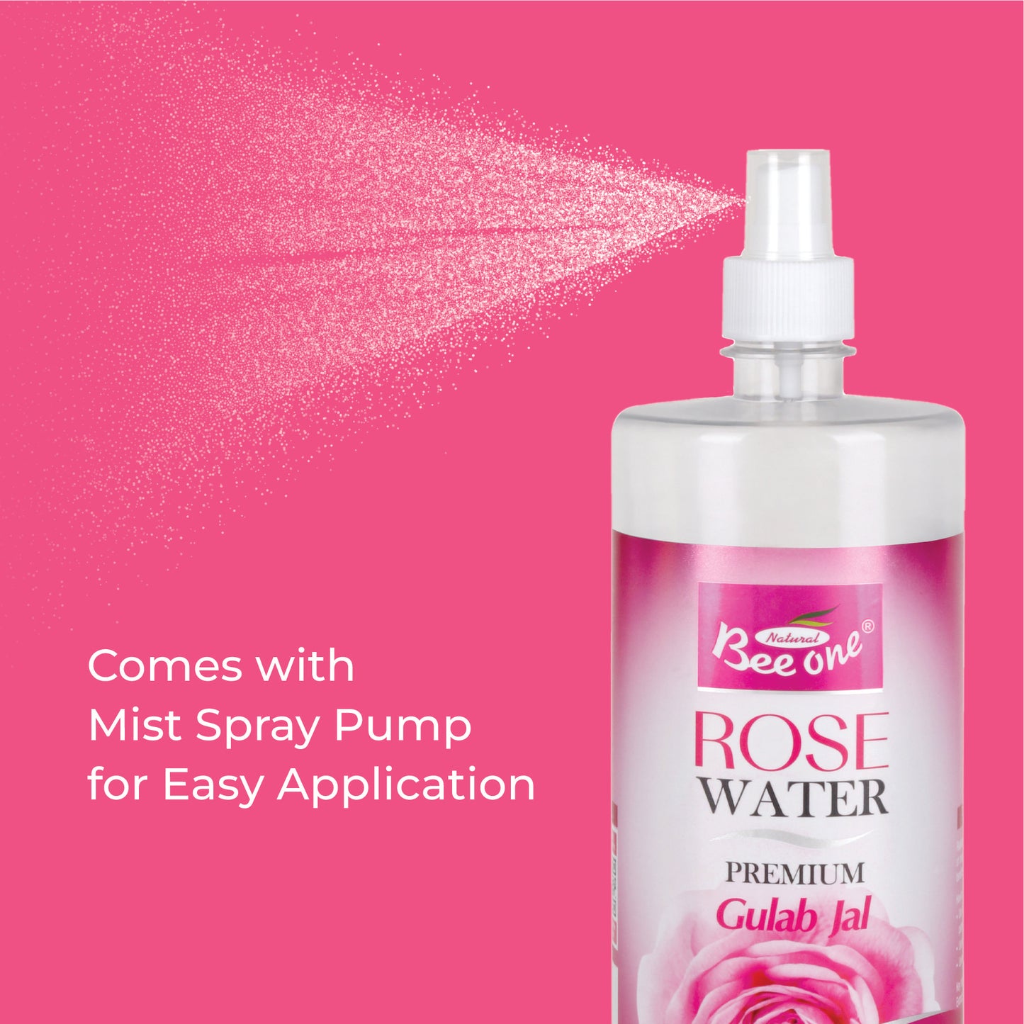 Bee One Rose Water 500ml | Natural Facial Toner & Cleanser | Hydrating Face Mist & Makeup Setting Spray for Glowing Skin | Pure Gulabjal for Pore Care, Brightening & All Skin Types