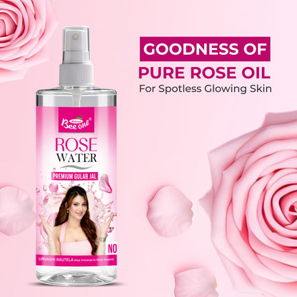 Bee One Rose Water 500ml | Natural Facial Toner & Cleanser | Hydrating Face Mist & Makeup Setting Spray for Glowing Skin | Pure Gulabjal for Pore Care, Brightening & All Skin Types