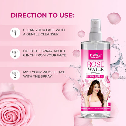 Bee One Rose Water 1000ml | Natural Facial Toner & Cleanser | Hydrating Face Mist & Makeup Setting Spray for Glowing Skin | Pure Gulabjal for Pore Care, Brightening & All Skin Types