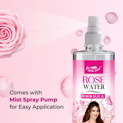 Bee One Rose Water 1000ml | Natural Facial Toner & Cleanser | Hydrating Face Mist & Makeup Setting Spray for Glowing Skin | Pure Gulabjal for Pore Care, Brightening & All Skin Types