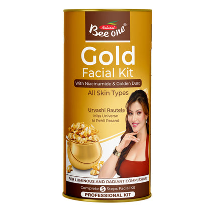 Bee One 24K Gold Facial Kit (1100g) | 5 Steps Premium Salon Style Facial At Home | Hydrating & Nourishing | Bright & Instant Glow | Exfoliates, Anti-Aging Formula | Suitable for All Skin Types