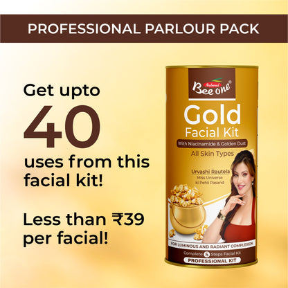 Bee One 24K Gold Facial Kit (1100g) | 5 Steps Premium Salon Style Facial At Home | Hydrating & Nourishing | Bright & Instant Glow | Exfoliates, Anti-Aging Formula | Suitable for All Skin Types
