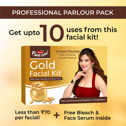 Bee One 24K Gold Facial Kit (312g) | 7 in 1 Steps Premium Salon Style Facial At Home | Hydrating & Nourishing | Bright & Instant Glow | Exfoliates, Anti-Aging Formula | Suitable for All Skin Types