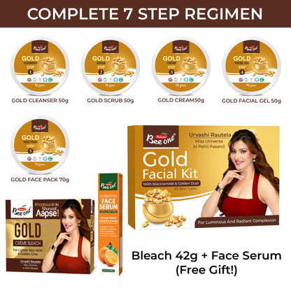 Bee One 24K Gold Facial Kit (312g) | 7 in 1 Steps Premium Salon Style Facial At Home | Hydrating & Nourishing | Bright & Instant Glow | Exfoliates, Anti-Aging Formula | Suitable for All Skin Types
